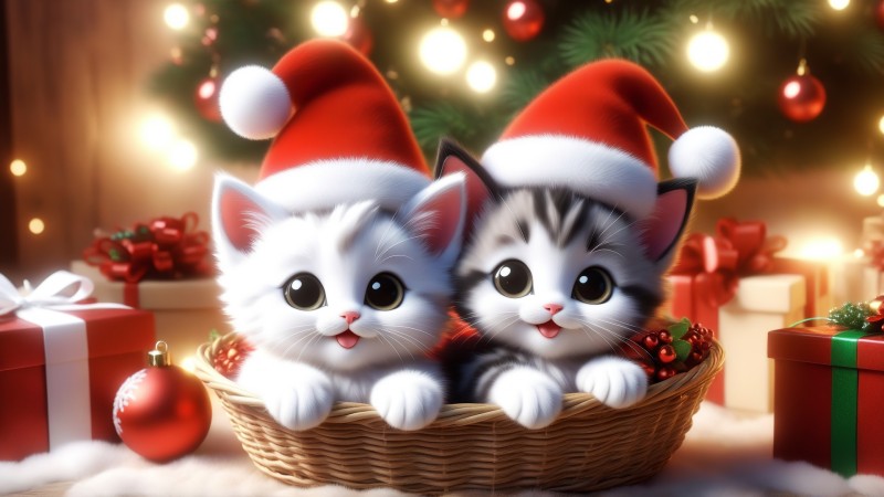 AI Art, Cats, Christmas, Christmas Clothes, CGI Wallpaper