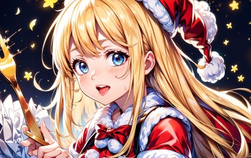 AI Art, Anime Girls, Blonde, Christmas Wallpaper