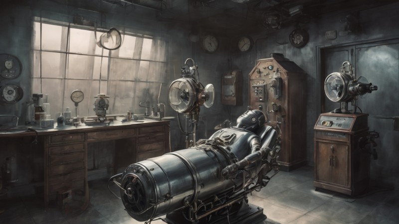 AI Art, Doctor Office, Steampunk, Iron Lung, Dark Ages Wallpaper
