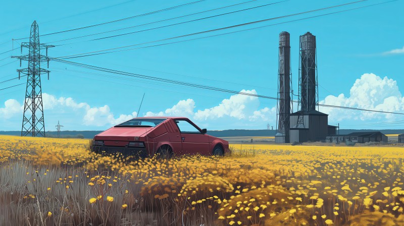 Illustration, AI Art, Car, Field, Yellow Wallpaper