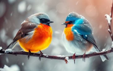 AI Art, Birds, Colorful, Winter Wallpaper