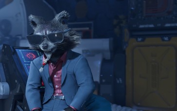Guardians of the Galaxy (Game), Milano (spacecraft), Raccoons, Suits, Sunglasses, Rocket Raccoon Wallpaper