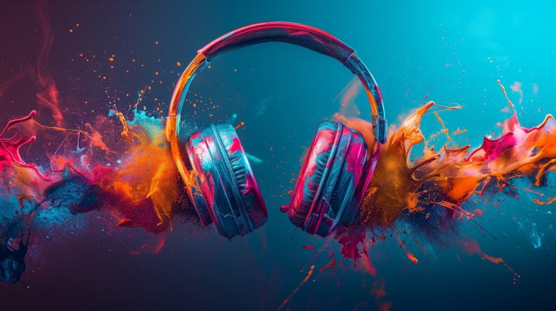 AI Art, Headphones, Paint Splash, Music Wallpaper