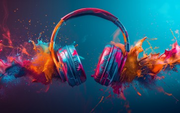 AI Art, Headphones, Paint Splash, Music Wallpaper