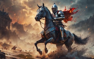 AI Art, Knight (Dungeon and Fighter), Horseback, Medieval, Medieval Art Wallpaper