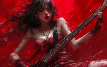 Bass Guitars, Blood, Red, Digital Art, AI Art Wallpaper
