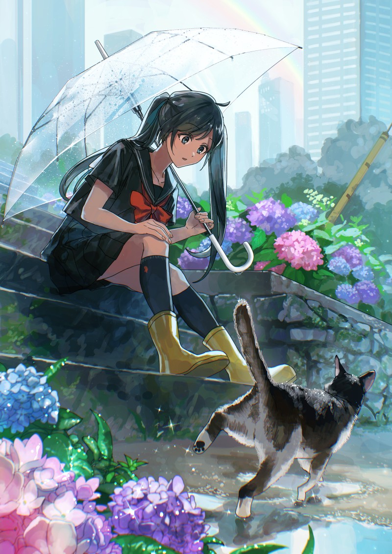 Anime, Anime Girls, Stairs, Flowers Wallpaper