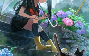 Anime, Anime Girls, Stairs, Flowers Wallpaper