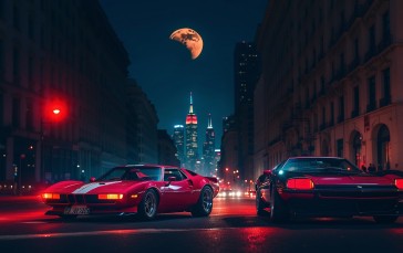 Car, Moon, City Lights, Supercars, Headlights Wallpaper