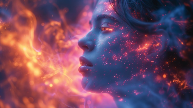 AI Art, Illustration, Fire, Women, Face Wallpaper