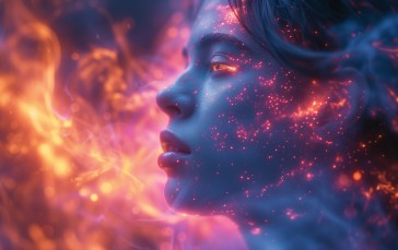 AI Art, Illustration, Fire, Women, Face Wallpaper