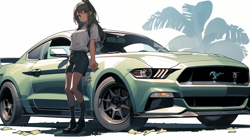 Ford Mustang, Car, Green, Black Wallpaper