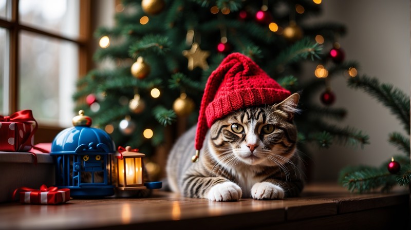 Cats, Christmas, Christmas Tree, Presents, 4K Wallpaper