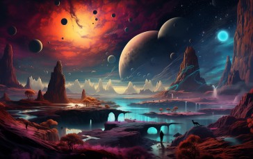 AI Art, Alien World, Multi Moons, Alien Planet, Colorful Wallpaper