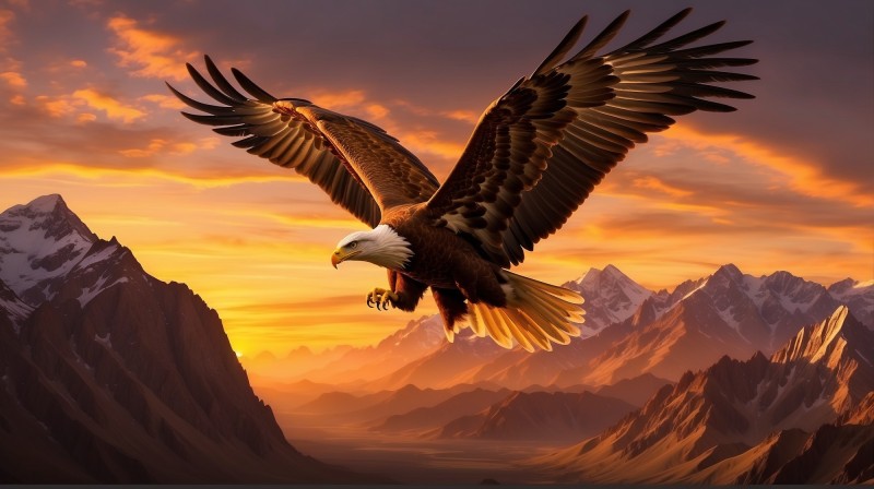 Eagle, Mountains, 4K, Flying, Artwork Wallpaper