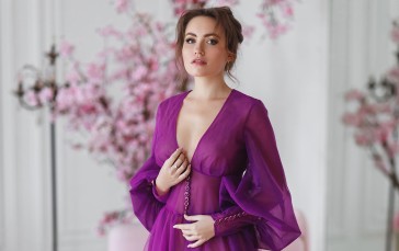 Model, Red Lipstick, Purple Dress, Standing Wallpaper