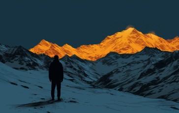 AI Art, Blue Hour, Standing, Mountains Wallpaper