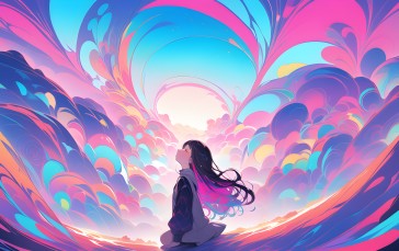 AI Art, Anime Girls, Stable Diffusion, Trippy, Paint Splash, Meditation Wallpaper