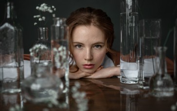 Aleksandr Kurennoi, Women, Freckles, Glass, Portrait, Still Life Wallpaper