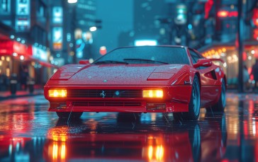 AI Art, Illustration, Ferrari, Rain Wallpaper