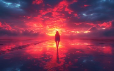 AI Art, Colorful, Walking, Clouds, Sunset, Silhouette Wallpaper