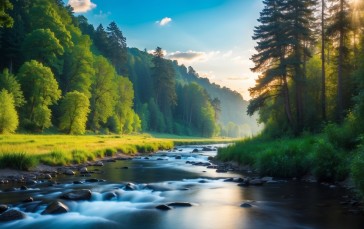 Forest, Nature, River, Stream, Trees Wallpaper