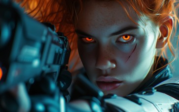 AI Art, Women, Orange, Eyes, Ginger (color), Gun Wallpaper