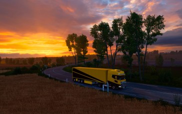 Euro Truck Simulator, Sunset, Road, DAF Wallpaper