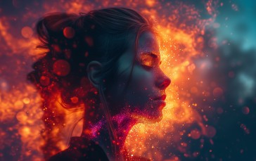 AI Art, Illustration, Women, Face, Fire, Particle Wallpaper