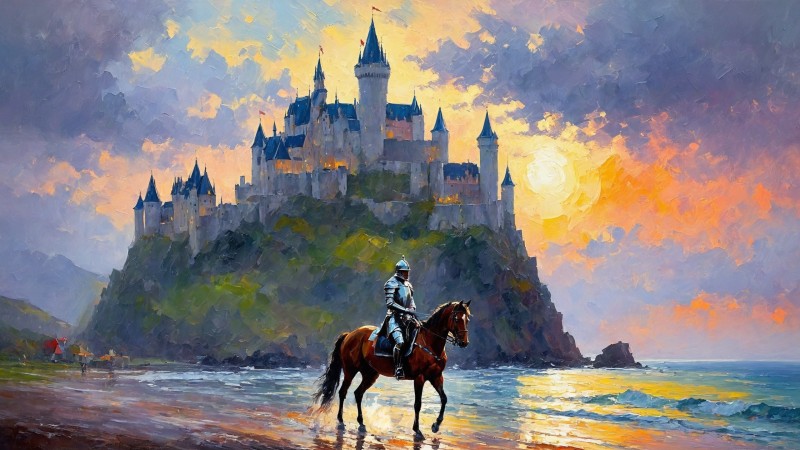 AI Art, Knight, Castle Wallpaper