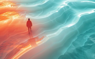 AI Art, Walking, Glass, Waves, Orange Wallpaper