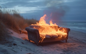 AI Art, Couch, Burning, Fire Wallpaper