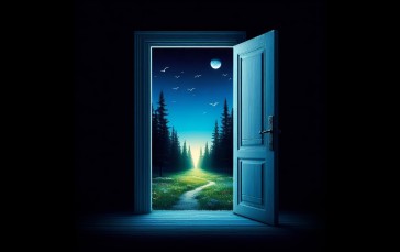 AI Art, Door, Black Background, Nature, Full Moon Wallpaper