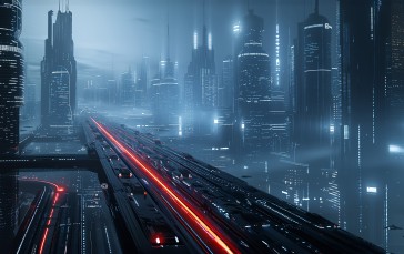 AI Art, Science Fiction, City, Dark Wallpaper