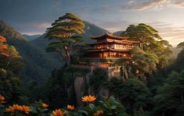 House, Chinese Architecture, Architecture, Mountains, Nature, Trees Wallpaper