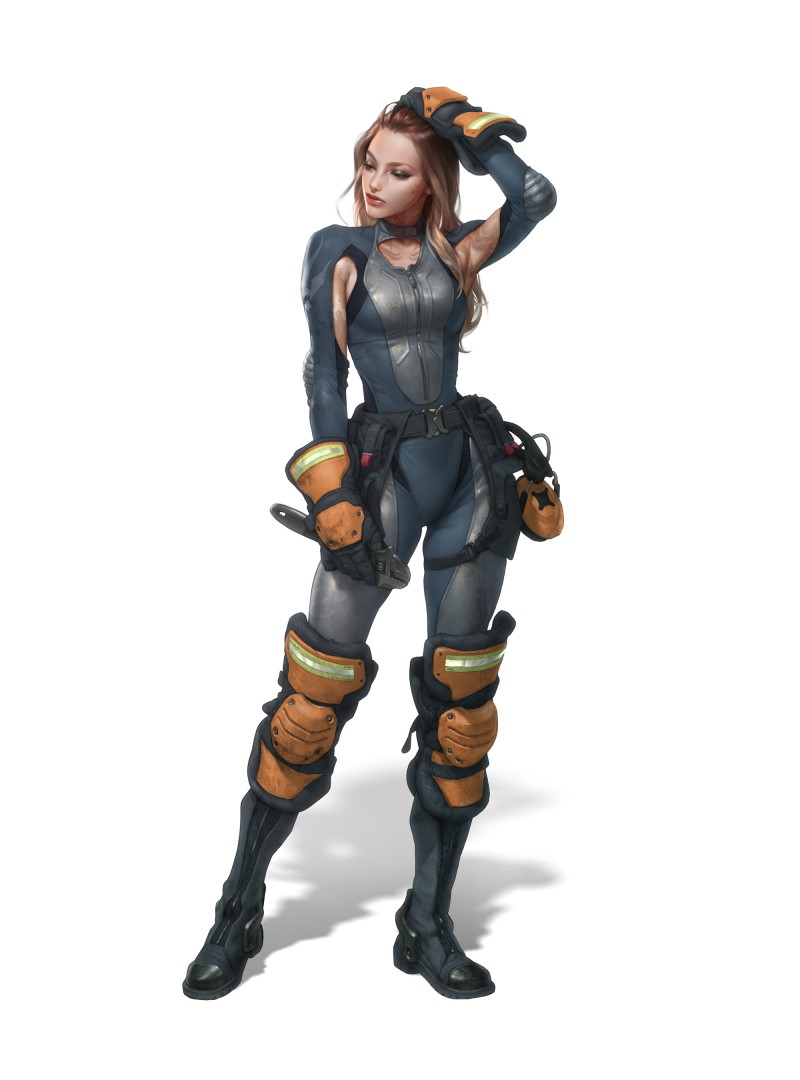 Christophe Young, Drawing, Women, Machine, Overalls Wallpaper