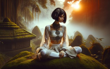 Temple, Moss, Plants, Sun, Traditional Clothing Wallpaper