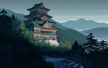 Pixel Art, Castle, Japan, Digital Art Wallpaper