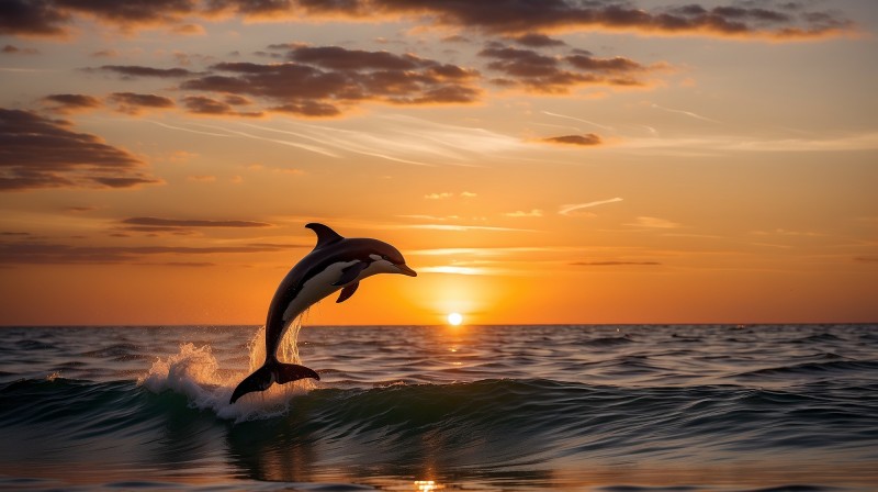 Dolphin, Sea, Nature, Sunset, Artwork, Water Wallpaper