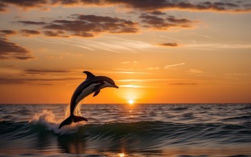 Dolphin, Sea, Nature, Sunset, Artwork, Water Wallpaper