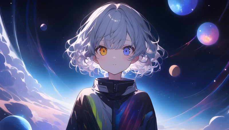 AI Art, Anime Girls, Stable Diffusion, Cinematic, Planet, Heterochromia Wallpaper