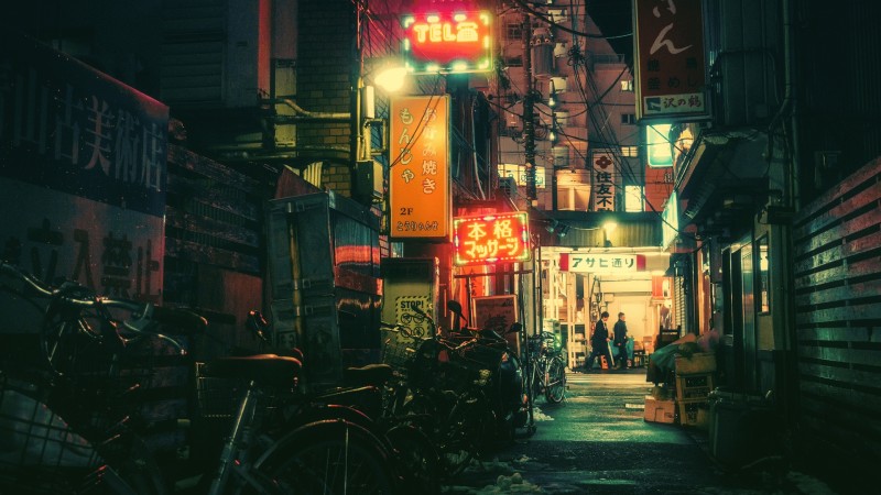 Tokyo, Night, Photography, Bicycle, Backstreet Wallpaper