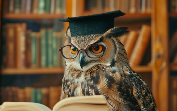 AI Art, Owl, Glasses, Hat, Books Wallpaper