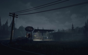 Gas Station, Night, Forest Wallpaper