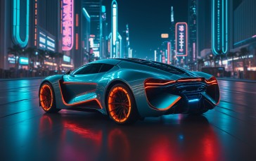 Car, Cyberpunk, AI Art Wallpaper