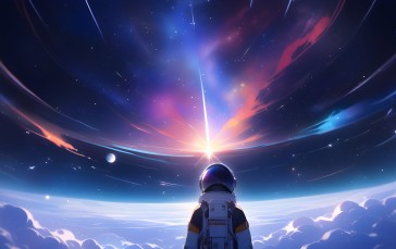 AI Art, Anime Girls, Space, Astronaut Wallpaper