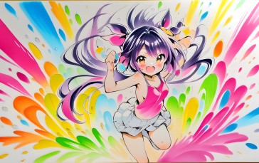 AI Art, Anime Girls, Paint Splash, Loli Wallpaper