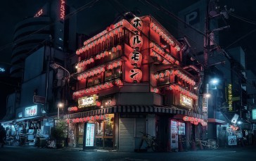 500px, Night, Stores, Japanese Letters Wallpaper