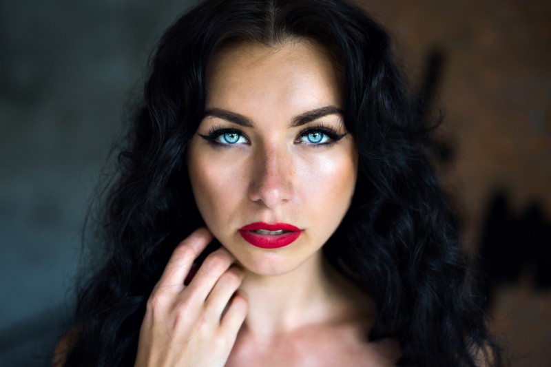 Women, Closeup, Indoors, Model, Blue Eyes, Black Hair Wallpaper