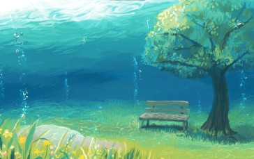 Underwater, Bench, Artwork, Digital Art Wallpaper